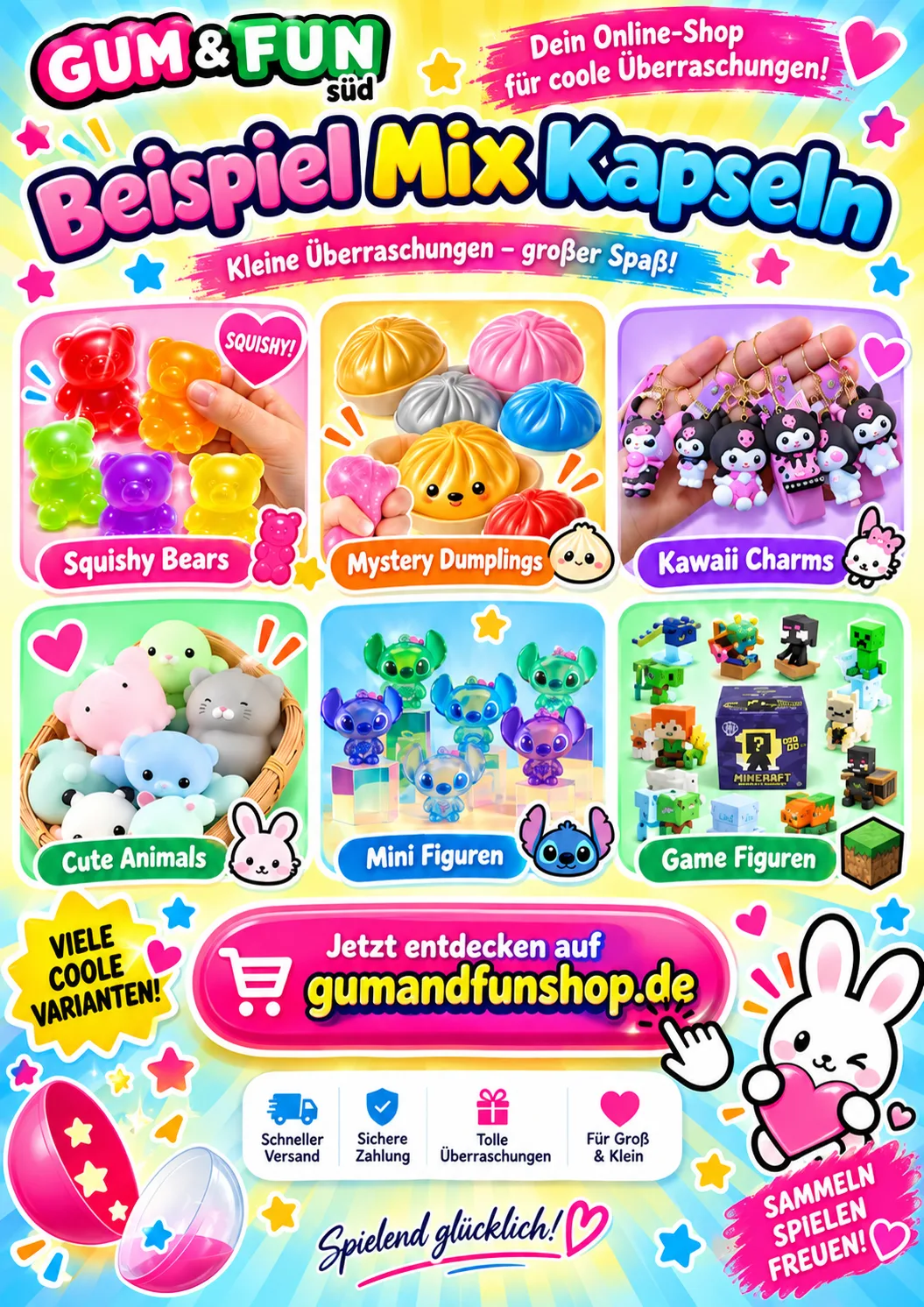Beispiele für Überraschungsspielzeug und Spielzeugkapsel-Mix passend zu Starter-Set für Zahnarztpraxen – generalüberholter Kapselautomat inkl. 200 Spielzeugkapseln & 100 Token